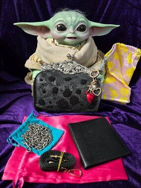 Patricia Nash Rosaria Black Beaded Crossbody/Clutch & Coach Wallet
